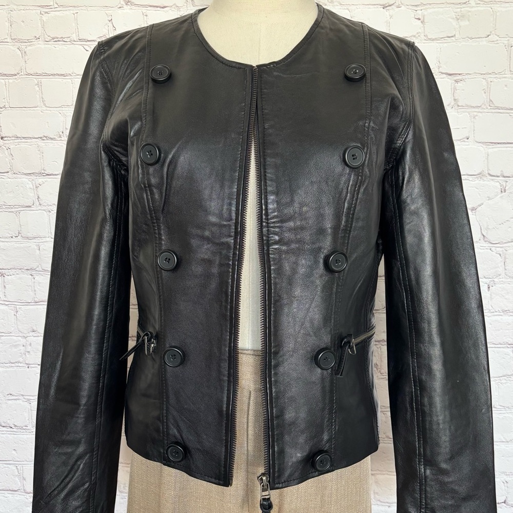 BOD & CHRISTENSEN Ariel Black Long Sleeve Genuine Leather Fitted Jacket--M